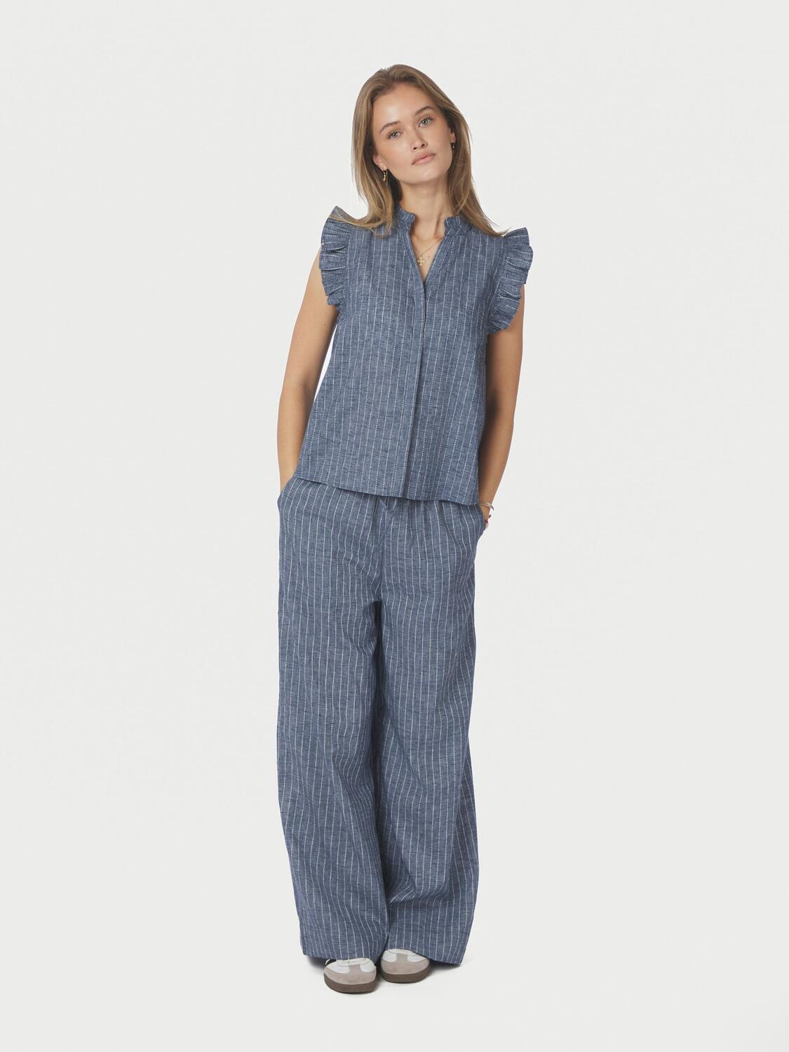 Siona Emb Stripe top - blå